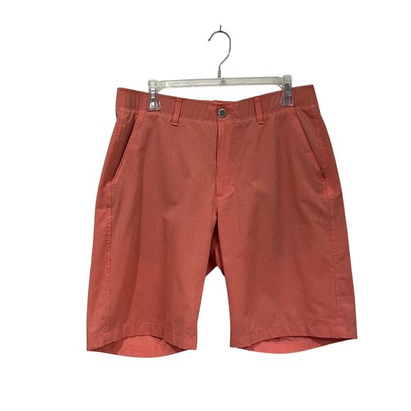 Under Armour Golf Loose Fit HeatGear neon Orange Shorts Size 34 - Picture 1 of 12